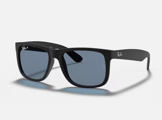 RAYBAN JUSTIN MATTE BLACK RUBBER WITH DARK BLUE POLARIZED SUNGLASSES