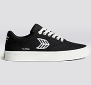 Load image into Gallery viewer, NAIOCA Canvas Black Canvas Off-White Logo Sneaker Women
